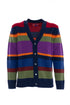 Royal blue wool, viscose and cashmere cardigan with multicolor stripes
