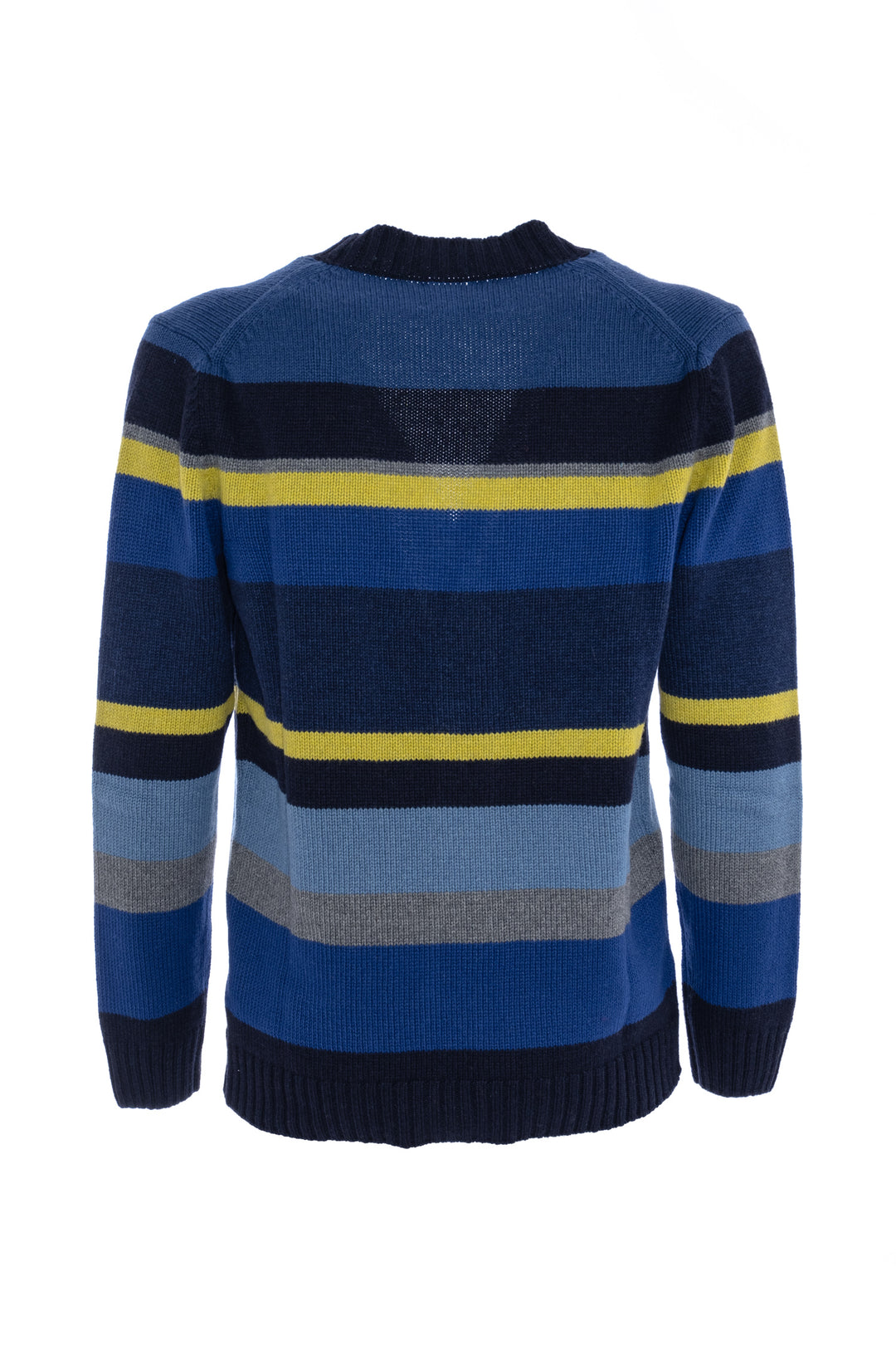 GALLO Cardigan in lana, viscosa e cashmere blu/limoncello righe multicolor - Mancinelli 1954