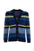 Blue/limoncello wool, viscose and cashmere cardigan with multicolor stripes