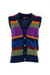 Royal blue wool, viscose and cashmere waistcoat with multicolor stripes and solid color