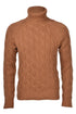 Brown turtleneck sweater in 3-ply cable-knit wool