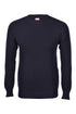 Navy blue crew neck sweater in ribbed wool