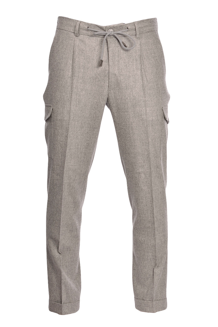 GRAN SASSO Pantaloni cargo grigi in flanella con chiusura a zip e bottone - Mancinelli 1954