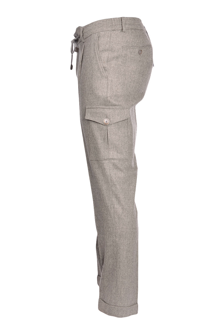 GRAN SASSO Pantaloni cargo grigi in flanella con chiusura a zip e bottone - Mancinelli 1954