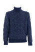 Blue cable-knit turtleneck sweater in wool and cashmere