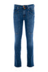 Jeans cinque tasche in denim stretch lavaggio medio con toppe