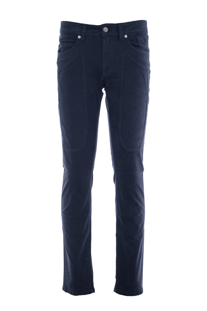 JECKERSON Pantalone cinque tasche blu scuro in gabardina di cotone stretch con toppe - Mancinelli 1954