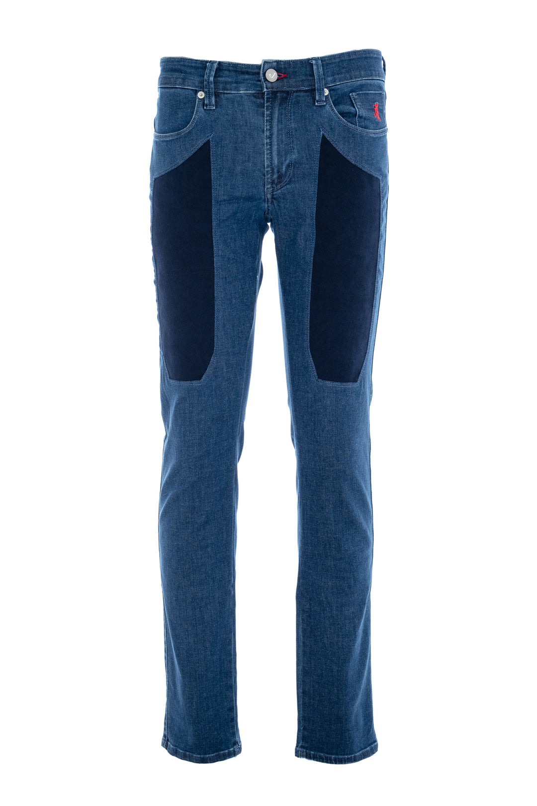 JECKERSON Jeans cinque tasche in denim stretch Tri-Blend con toppe in alcantara blu scuro - Mancinelli 1954