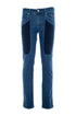Jeans cinque tasche in denim stretch Tri-Blend con toppe in alcantara blu scuro