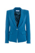 Single-breasted teal jacket with stitching in technical stretch fabric