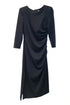 Long black dress in stretch technical fabric with side slit