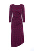 Long wine dress in stretch technical fabric with geometric pattern