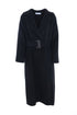 Long black double-breasted coat in wool blend cloth with belt