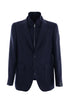 Two-button blue wool jacket with detachable bib