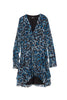 Blue chiffon cocktail dress with animalier print