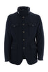 Midnight blue winter jacket, in technical fabric and padded with down