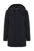 Smooth black waterproof trench coat with detachable hood