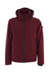Waterproof red smooth bomber jacket with detachable hood