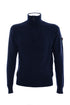 Dark blue half-zip sweater in wool blend with woven pattern