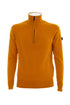 Yellow half-zip sweater in wool blend with woven pattern