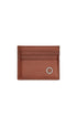 Brown leather credit card holder with metal logo