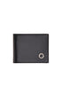 Classic black leather wallet with metal logo