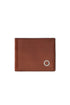 Classic brown leather wallet with metal logo