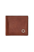 Classic brown leather wallet with coin pocket and metal logo