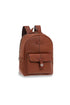 Brown leather backpack with front pocket
