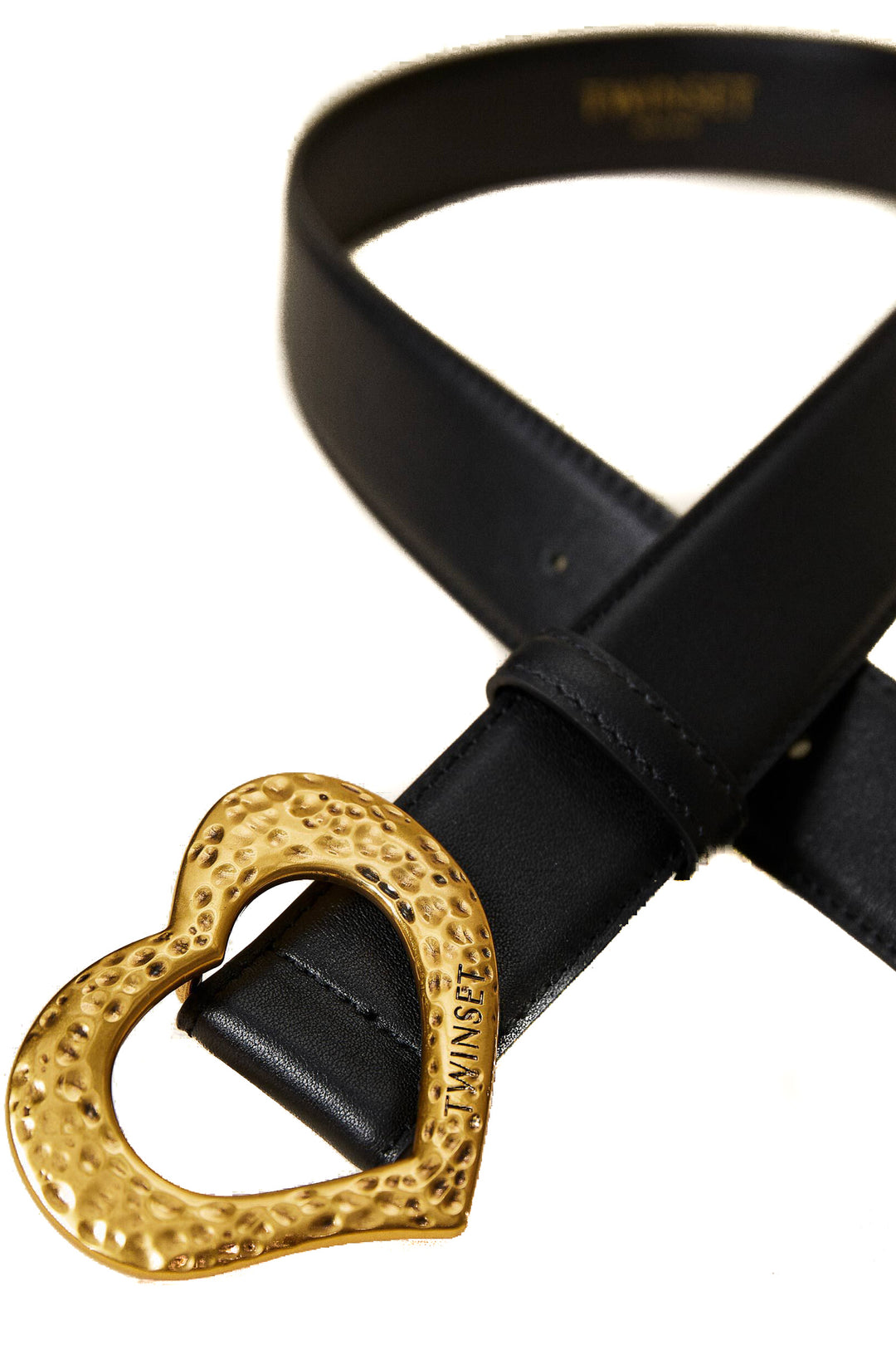 TWINSET Cintura nera in pelle con fibbia a cuore - Mancinelli 1954