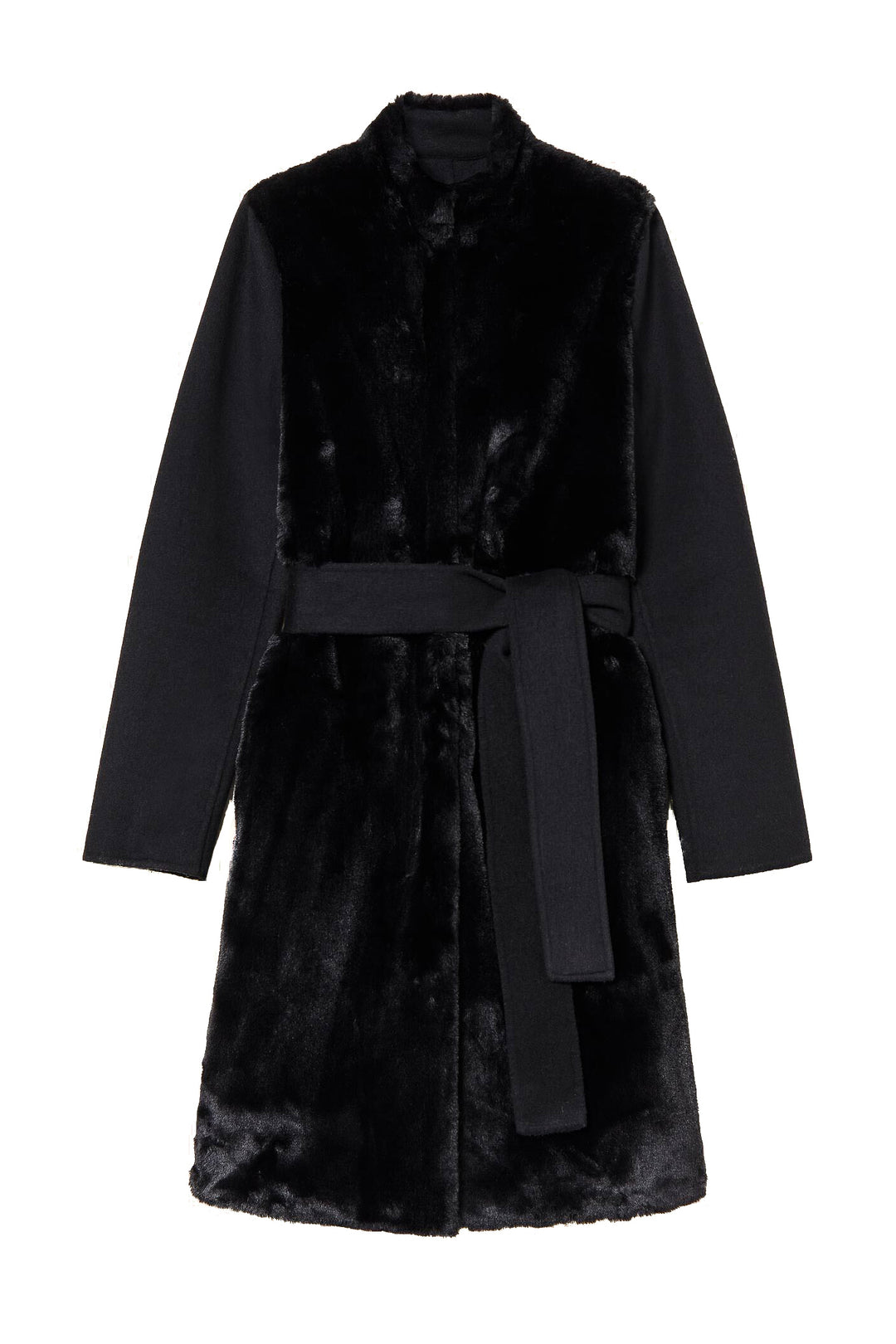 TWINSET Cappotto nero in misto lana con faux fur - Mancinelli 1954