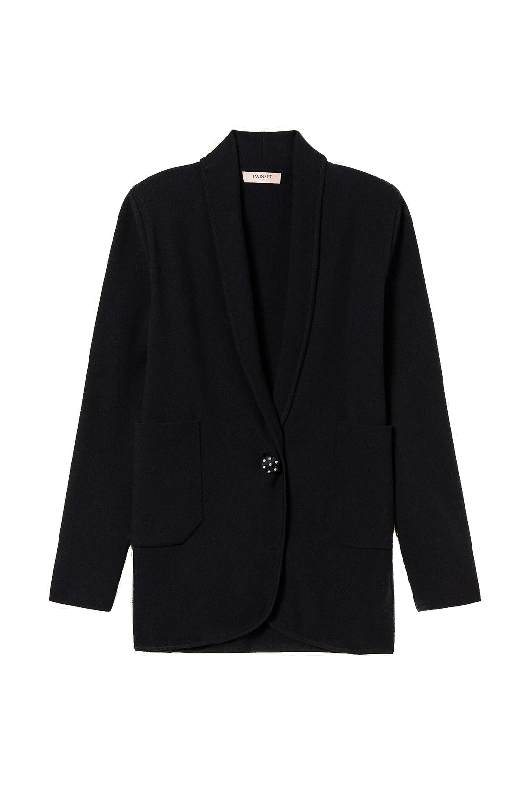 TWINSET Giacca blazer nera in maglia con bottone gioiello - Mancinelli 1954