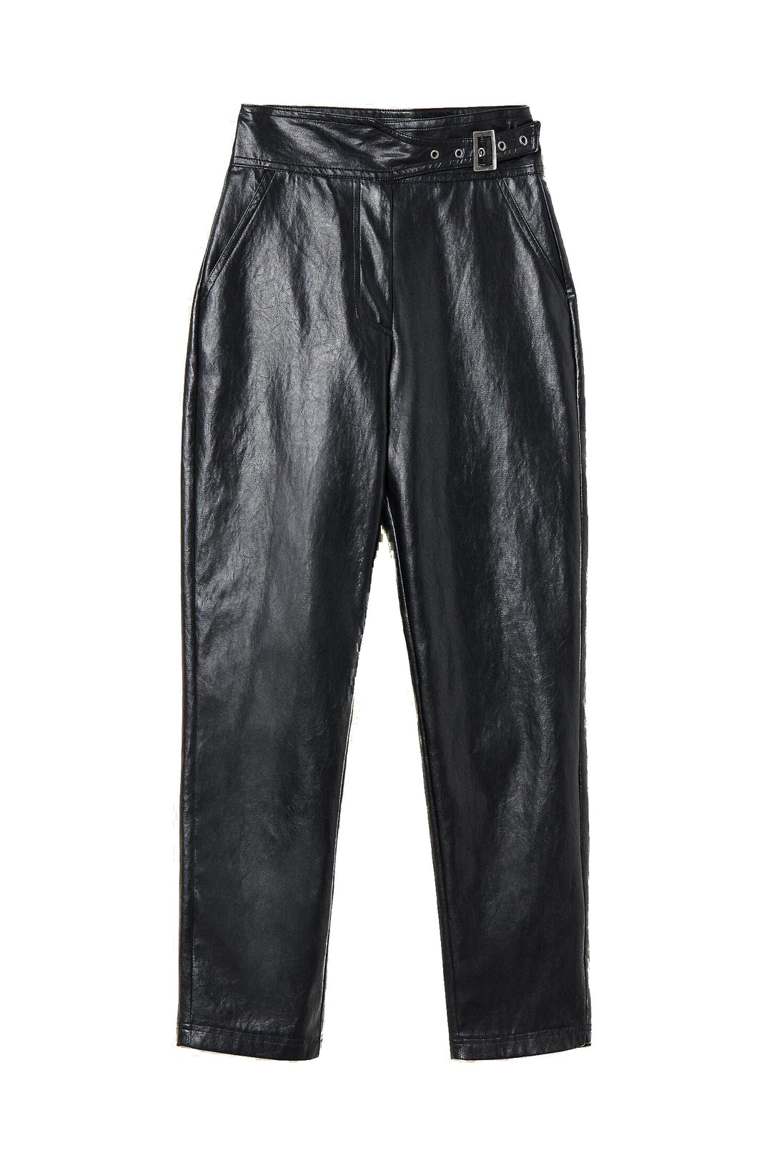 TWINSET Pantaloni neri effetto pelle con fibbia - Mancinelli 1954