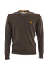 Military green crewneck sweater in cashmere blend with logo
