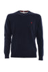 Navy blue crewneck sweater in cashmere blend with logo