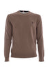 Brown crewneck sweater in cashmere blend with logo