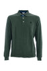 Green long-sleeved polo shirt with patches and logo