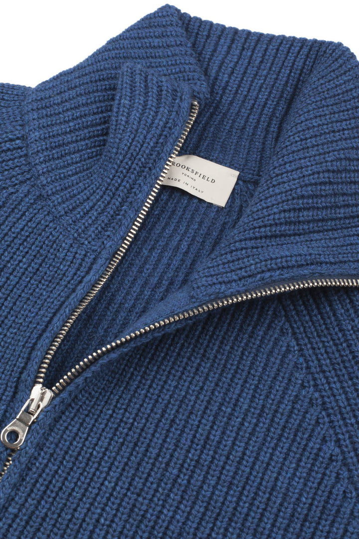 Brooksfield Maglia full zip blu in misto cashmere - Mancinelli 1954