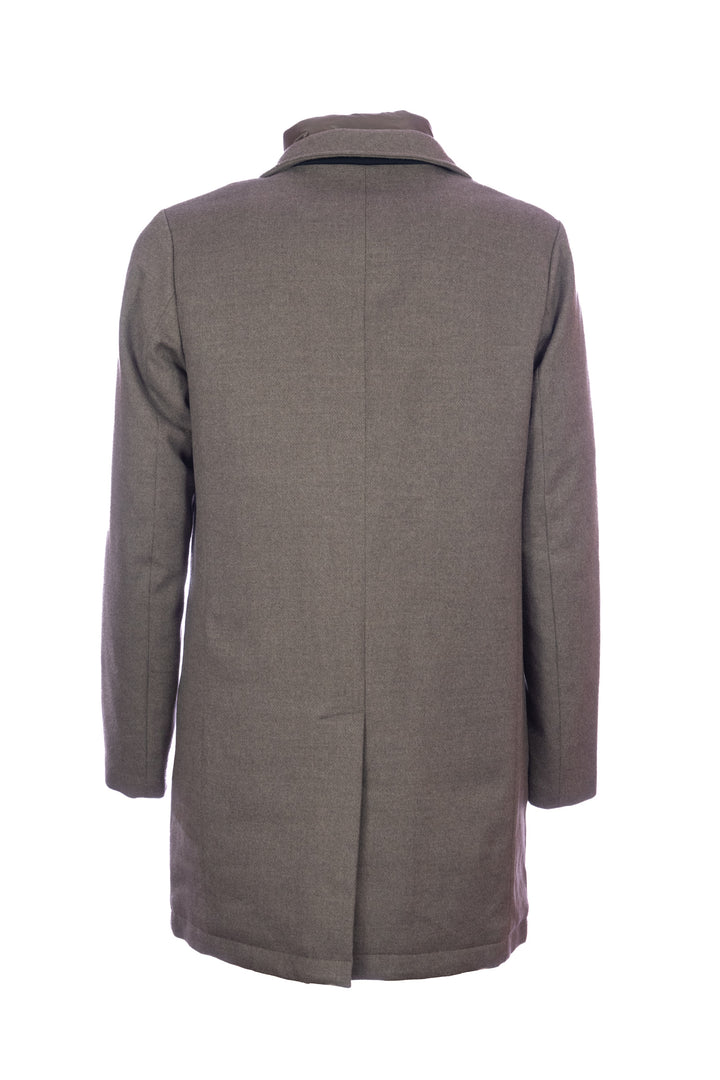 DUNO Cappotto imbottito grigio in lana tecnica con pettorina rimovibile - Mancinelli 1954