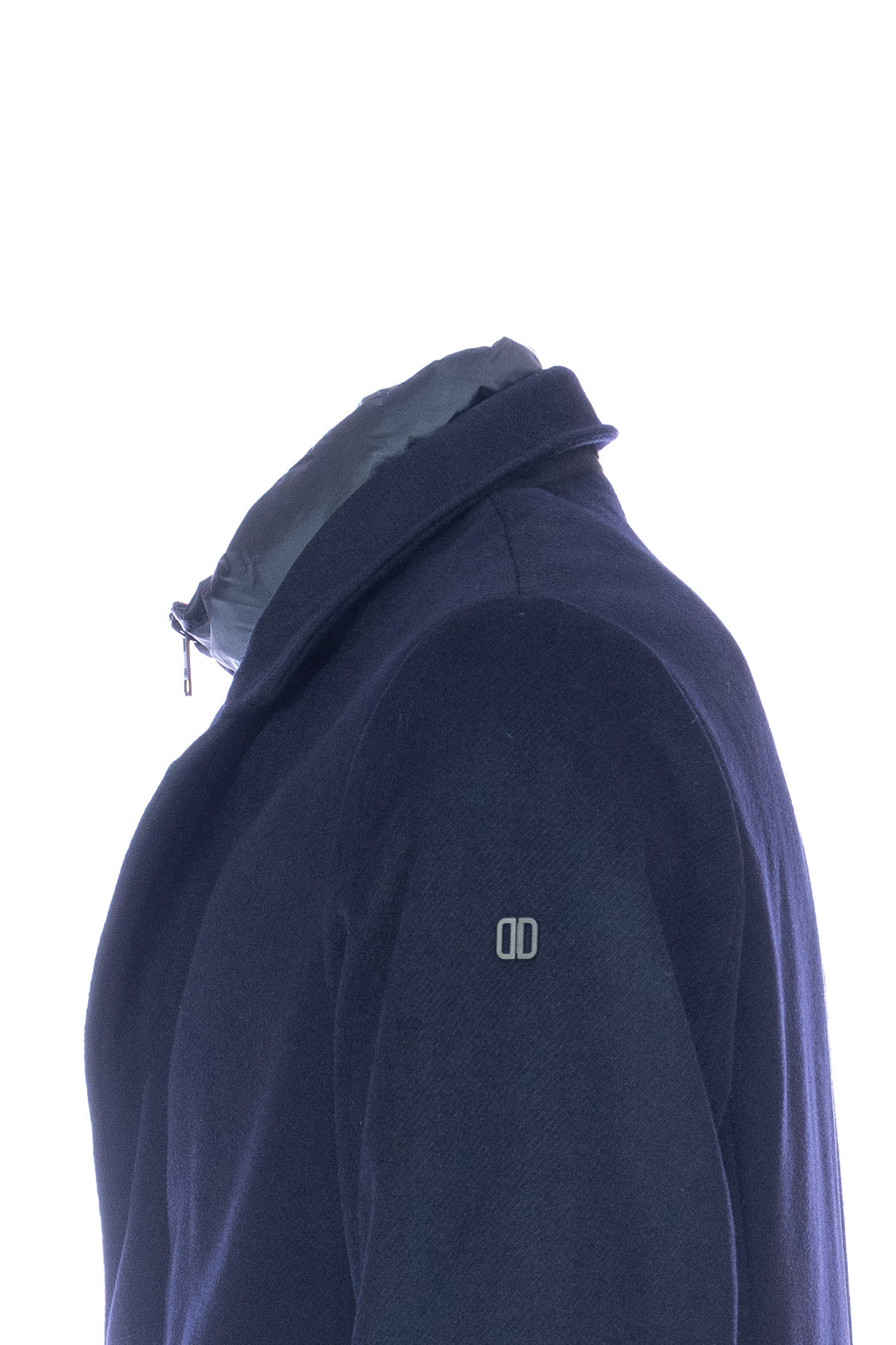 DUNO Cappotto imbottito blu scuro in lana tecnica con pettorina rimovibile - Mancinelli 1954