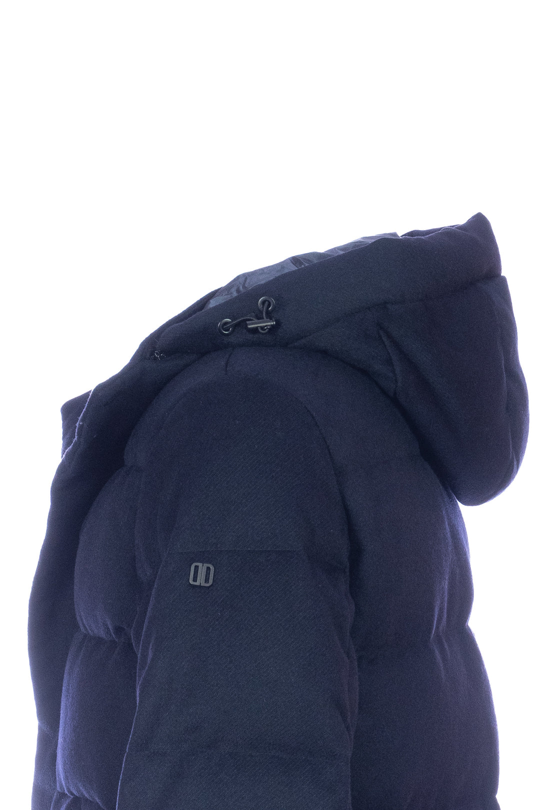 DUNO Piumino trapuntato blu scuro in lana tecnica con cappuccio rimovibile - Mancinelli 1954