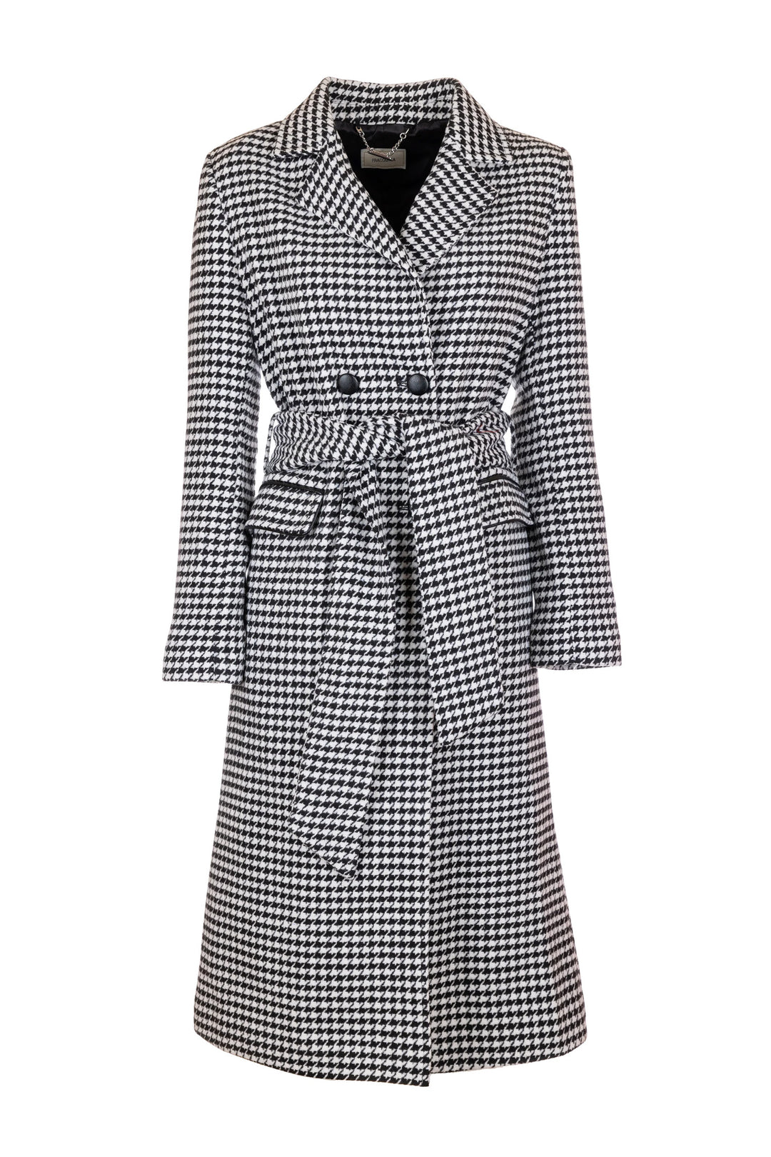 FRACOMINA Long regular coat in black and white houndstooth