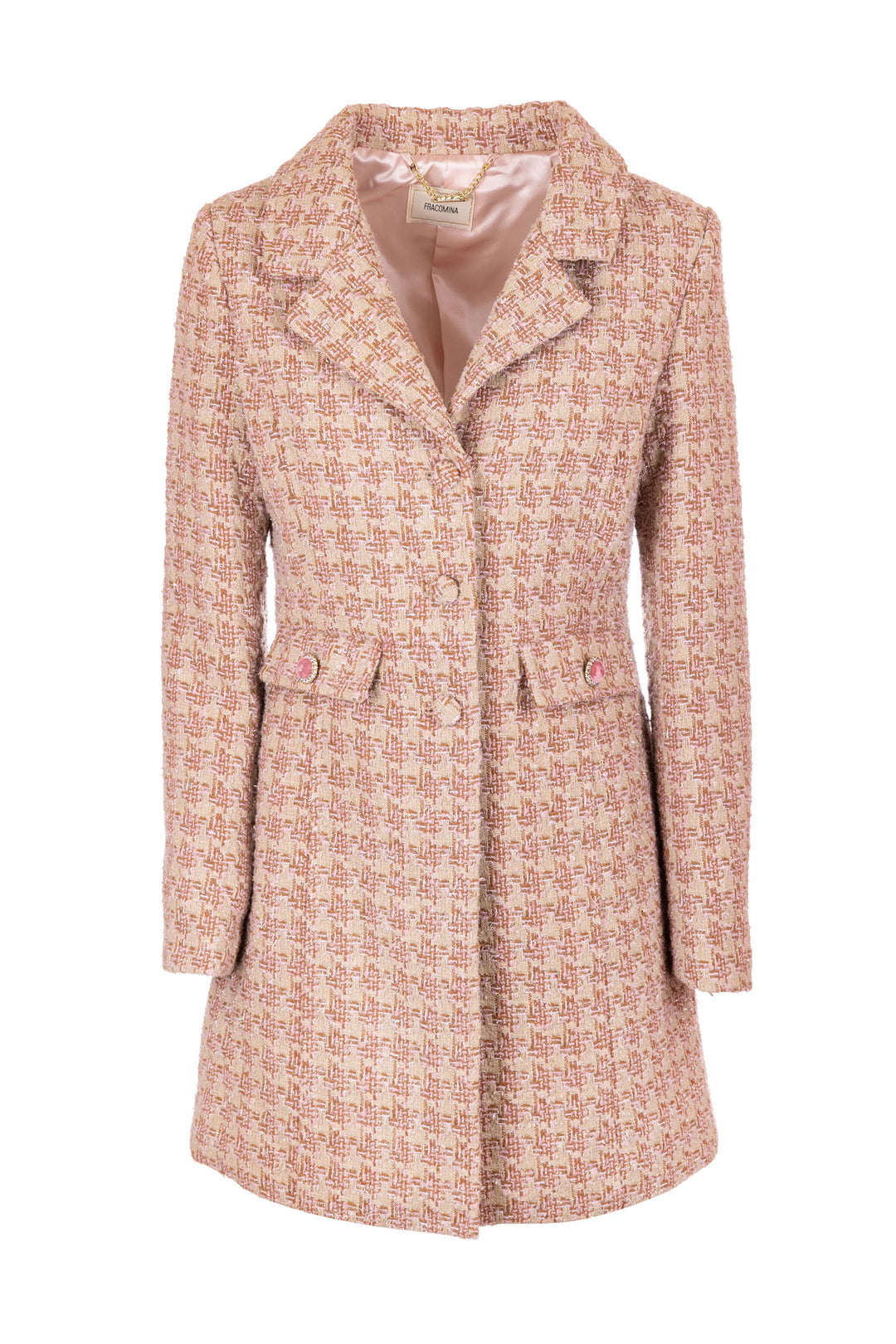FRACOMINA Cappotto slim monopetto rosa polvere in tweed - Mancinelli 1954