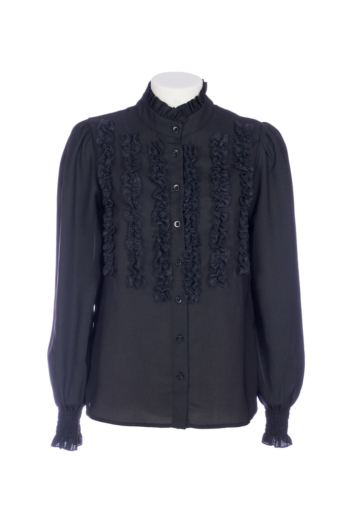 FRACOMINA Camicia regular nera in georgette con rouches - Mancinelli 1954