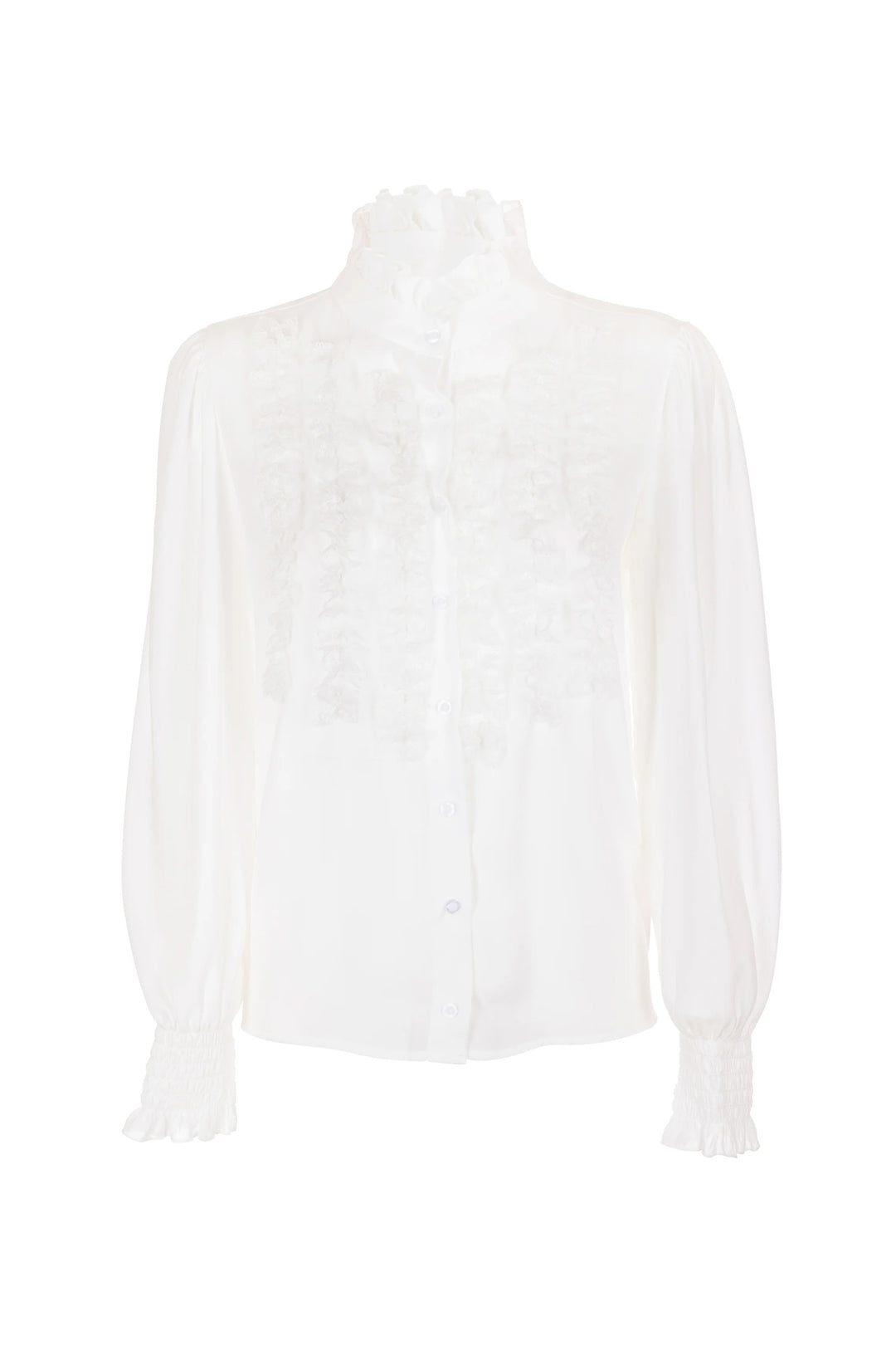 FRACOMINA Camicia regular bianca in georgette con rouches - Mancinelli 1954
