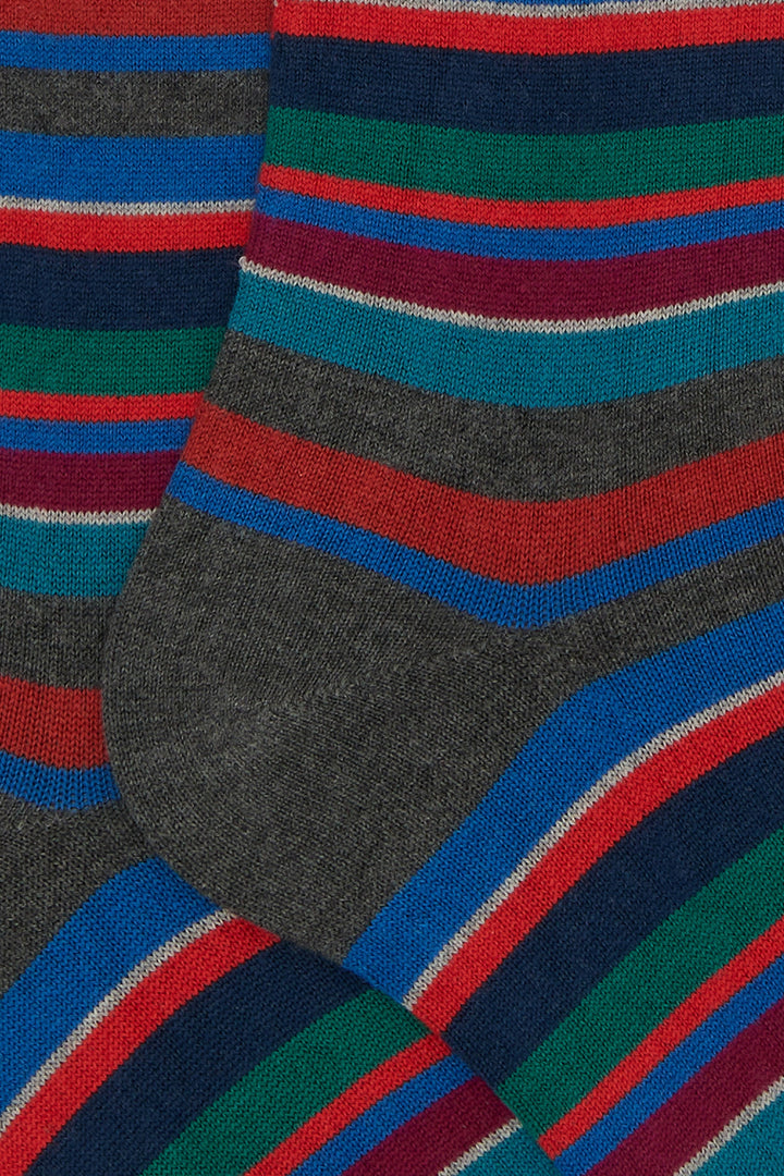 GALLO Calze lunghe cotone e cashmere grigio righe multicolor micro - Mancinelli 1954