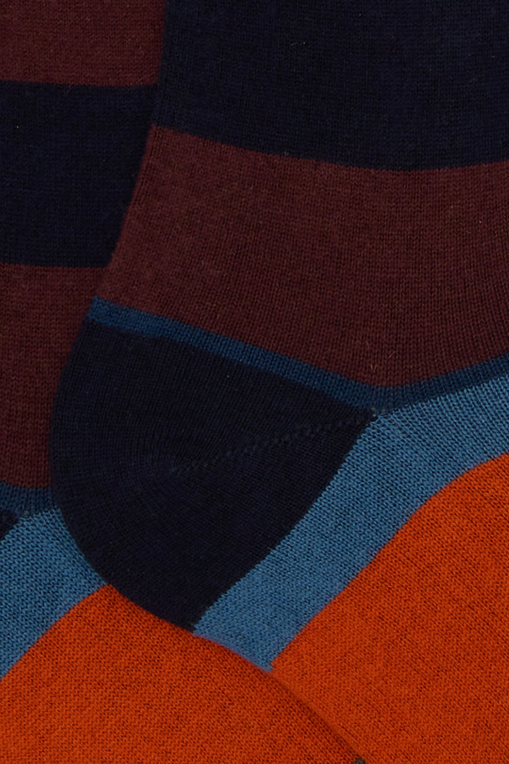 GALLO Calze lunghe cotone e cashmere blu righe multicolor macro - Mancinelli 1954