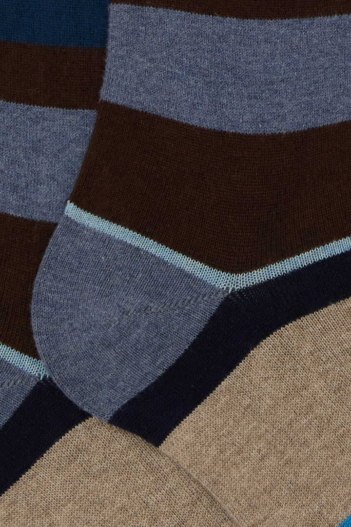 GALLO Calze lunghe cotone e cashmere azzurro righe multicolor macro - Mancinelli 1954