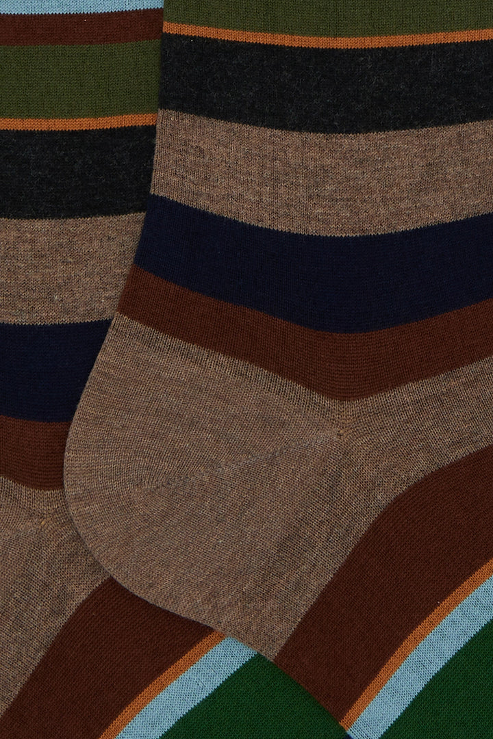 GALLO Calze lunghe cotone marrone righe multicolor - Mancinelli 1954