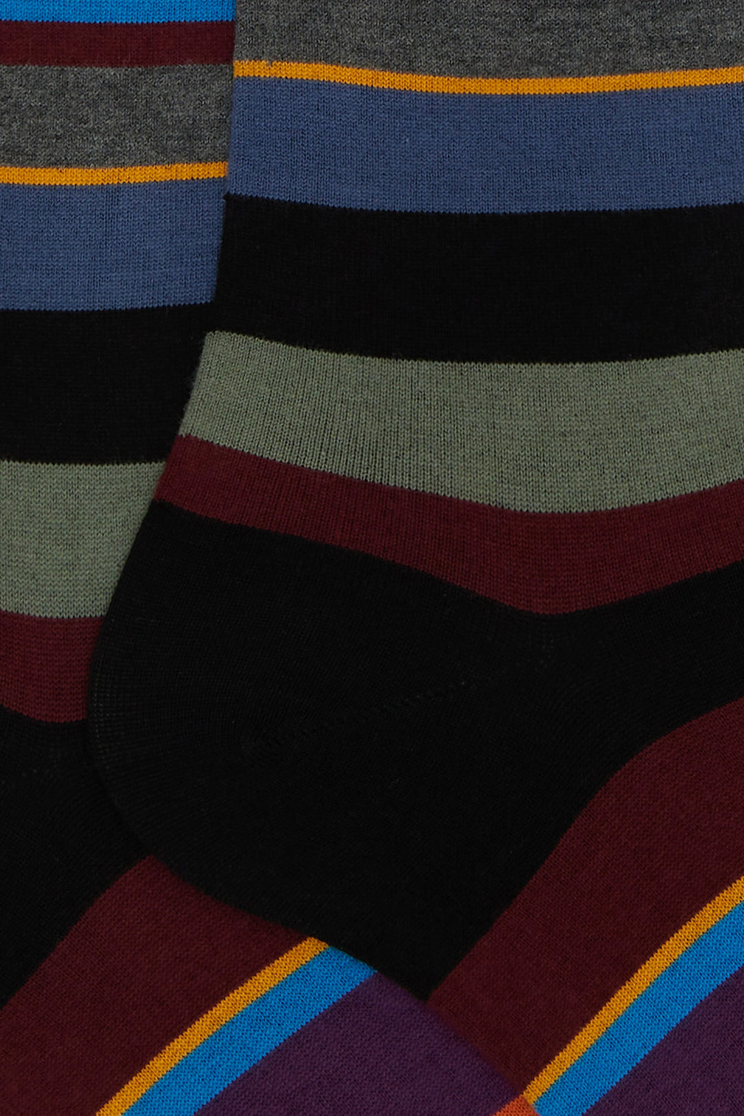 GALLO Calze lunghe cotone nero righe multicolor - Mancinelli 1954